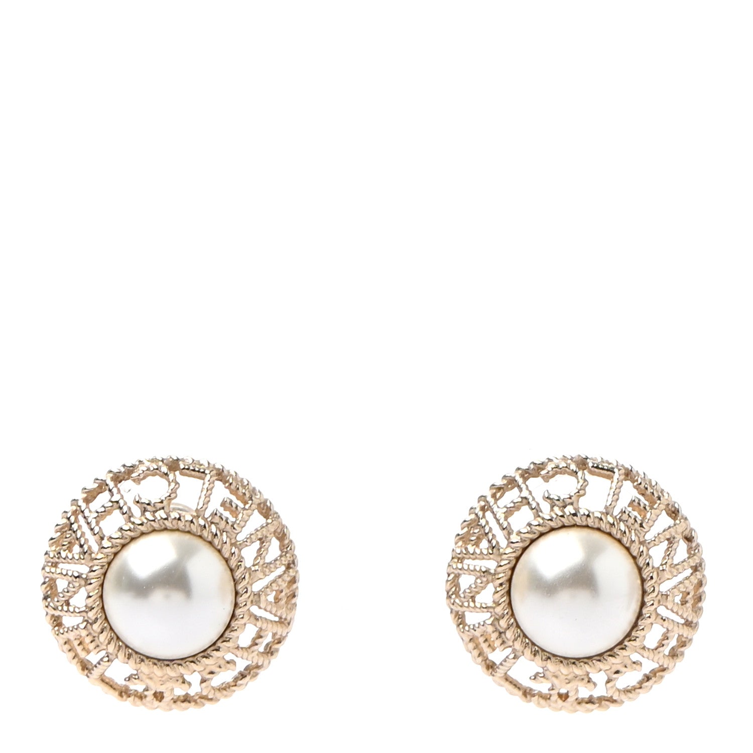 Chanel Pearl CC Round Rope Logo Earrings Gold 1 of 5