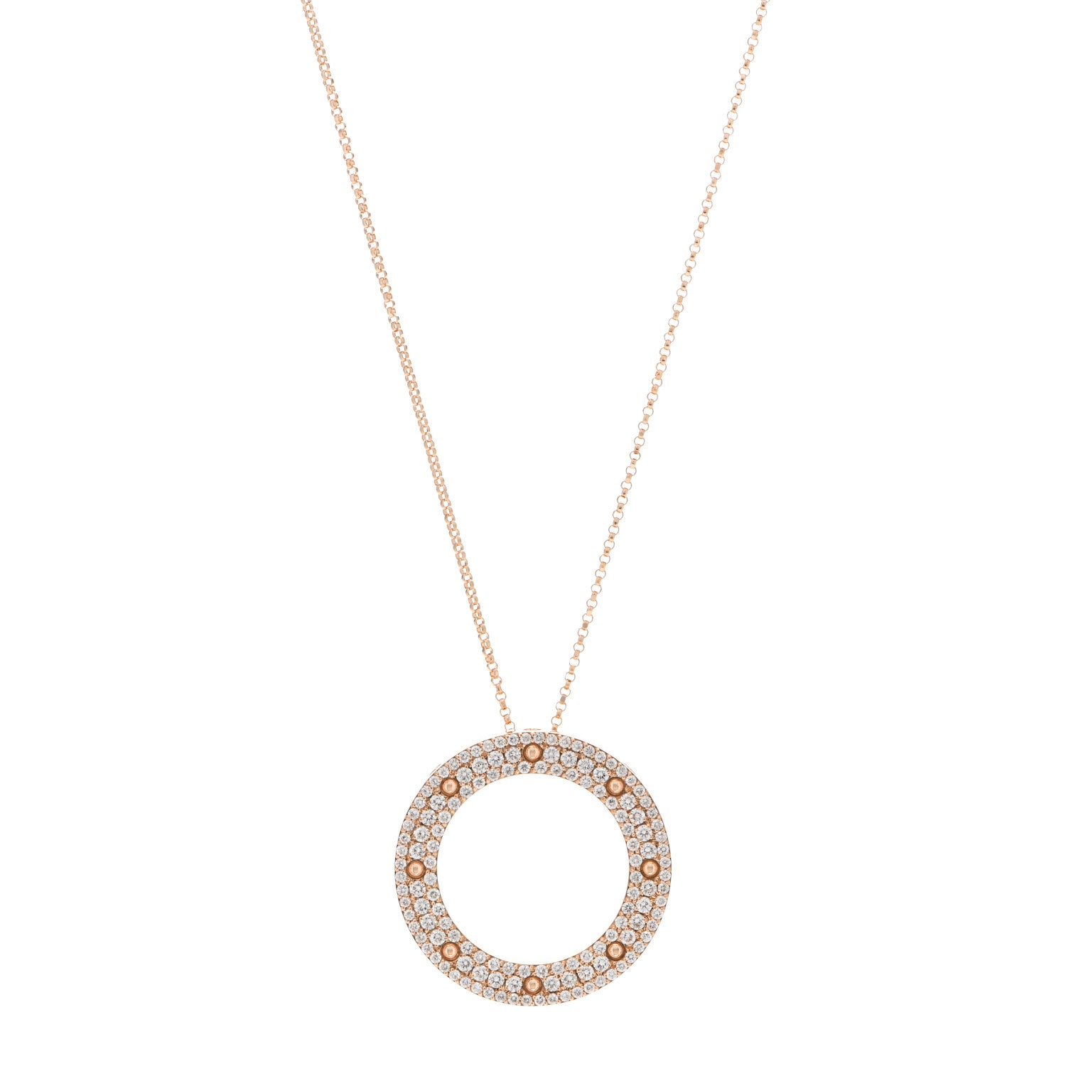 Roberto Coin 18K Rose Gold Diamond Circle Pendant Necklace 1 of 4
