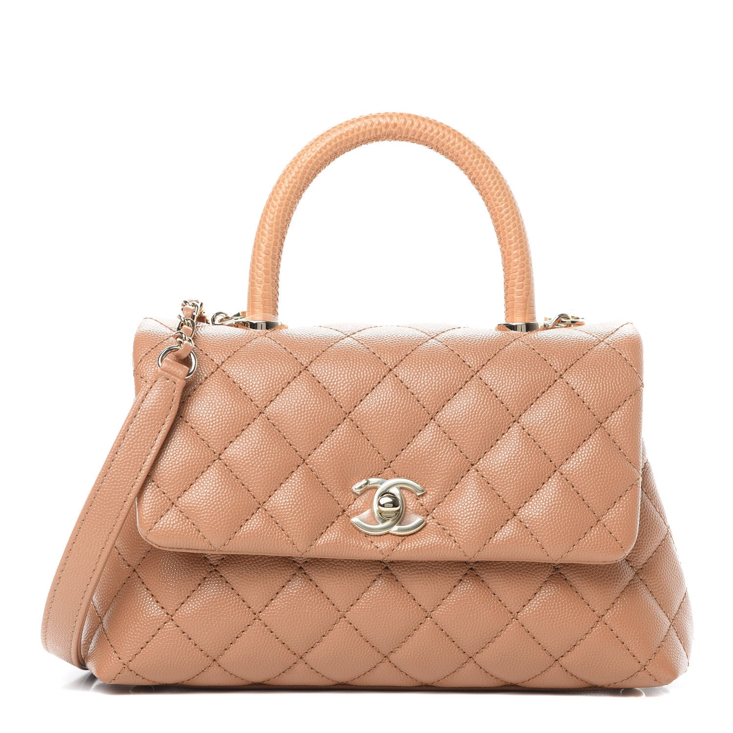 Chanel Caviar Quilted Lizard Embossed Mini Coco Handle Flap Brown 1 of 12