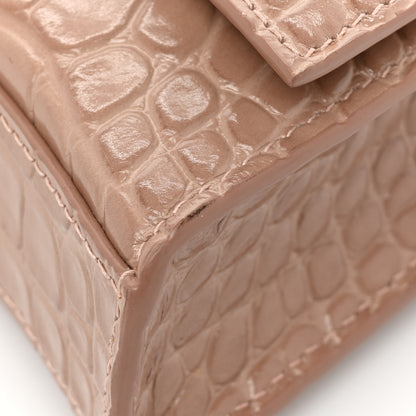 Balenciaga Shiny Calfskin Crocodile Embossed Hourglass Chain Bag Nude Beige 12 of 13