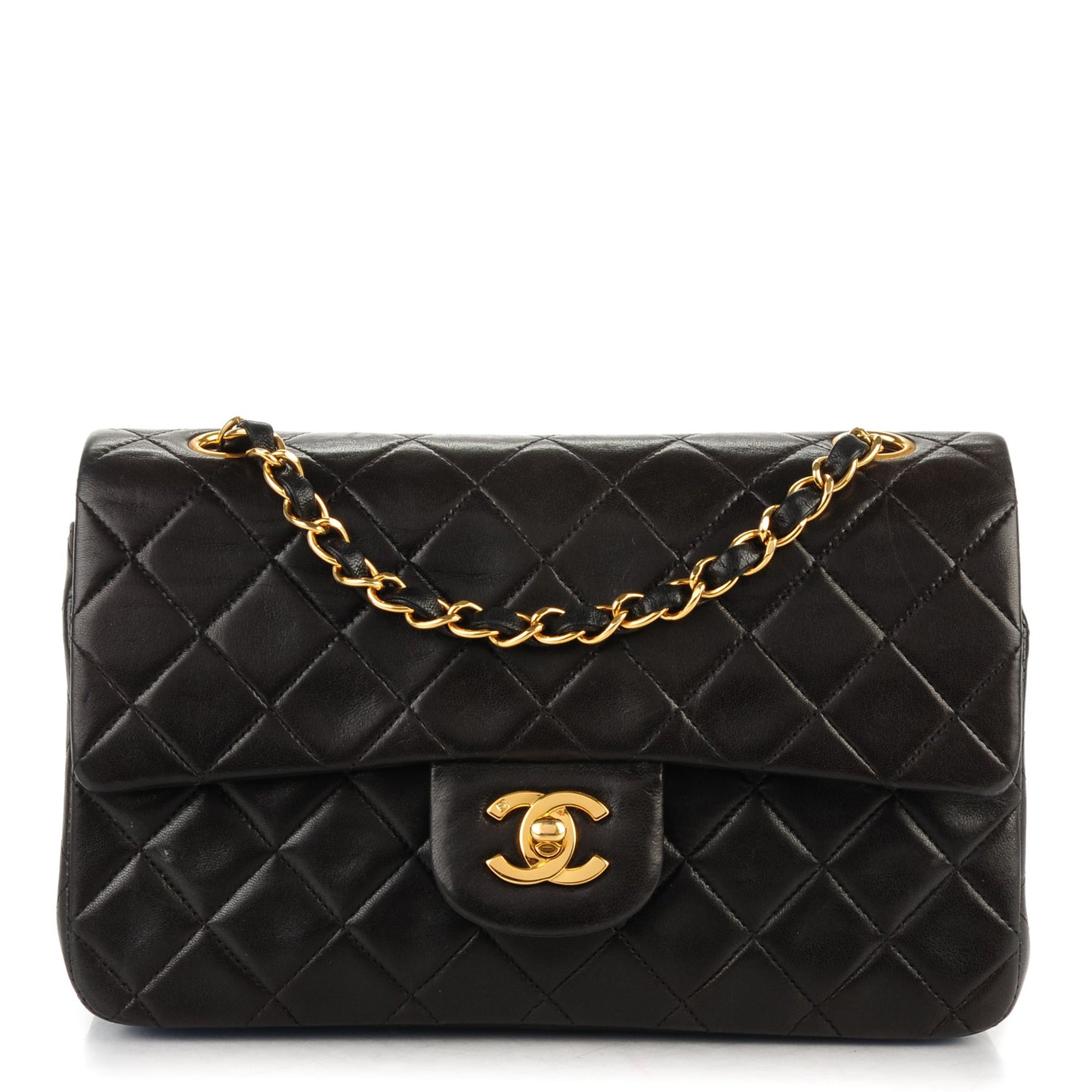 Lambskin Quilted Small Double Flap Black