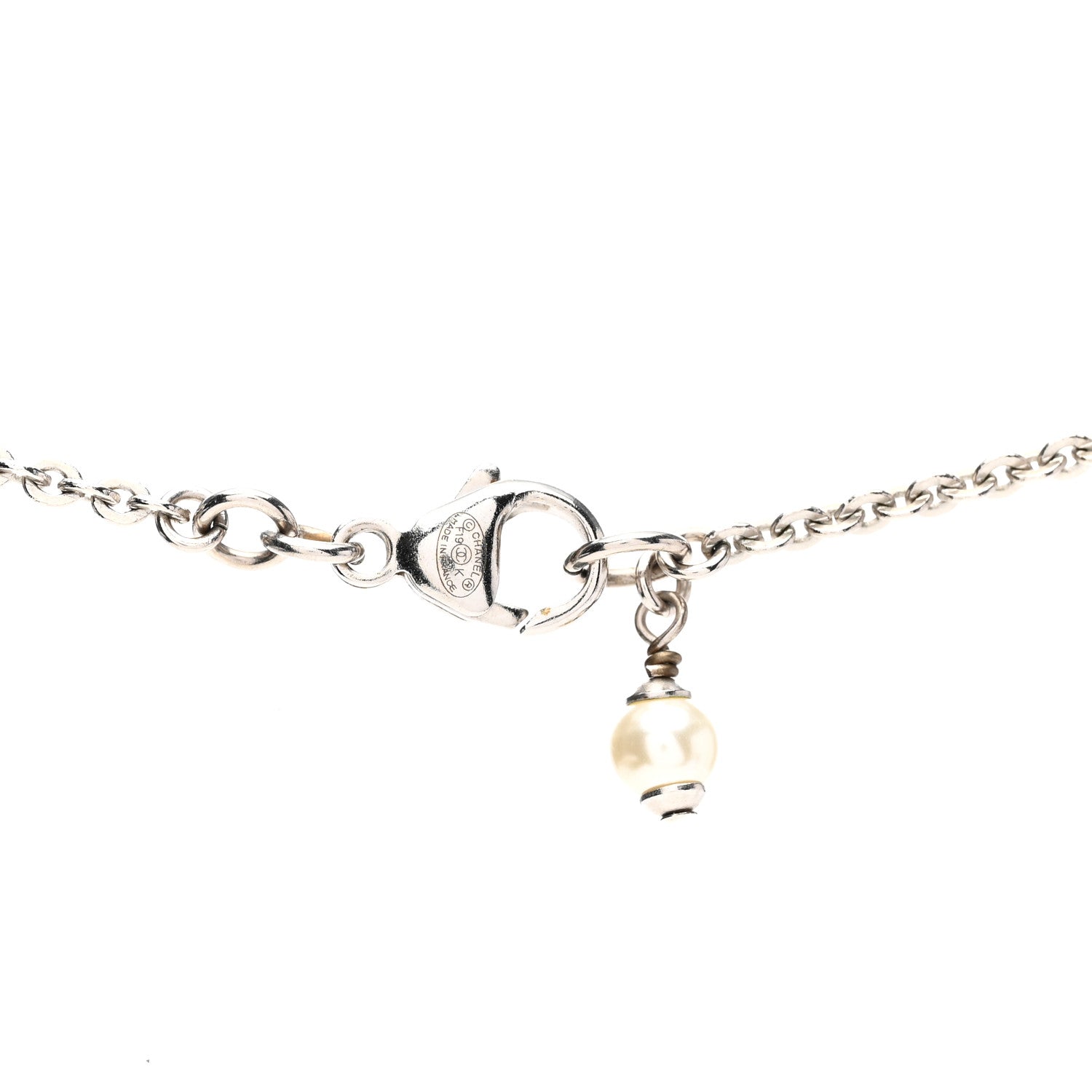 Chanel Crystal Pearl CC Pendant Necklace Silver 5 of 7