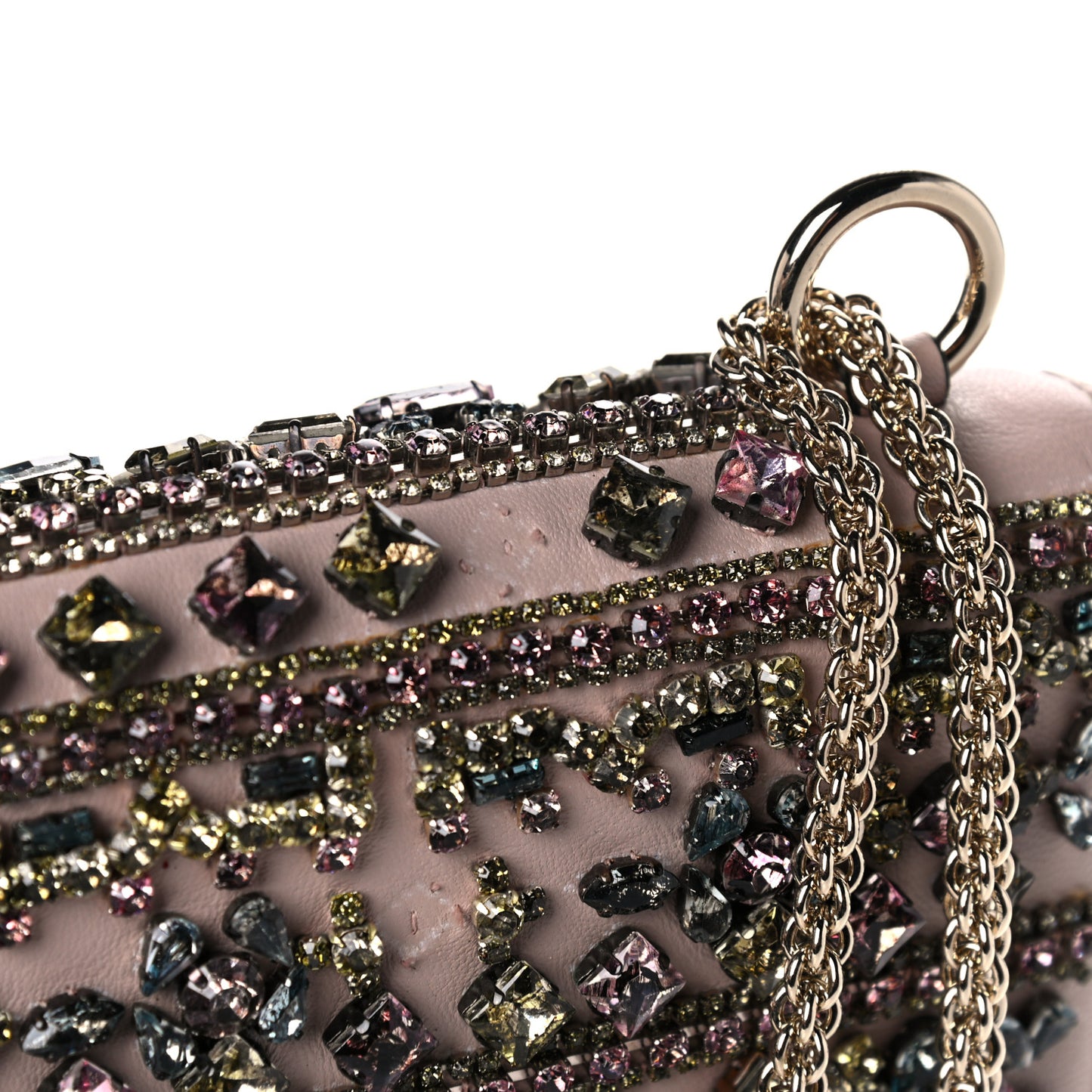 Vitello Crystal Embellished Medium Glam Lock Rockstud Flap Poudre