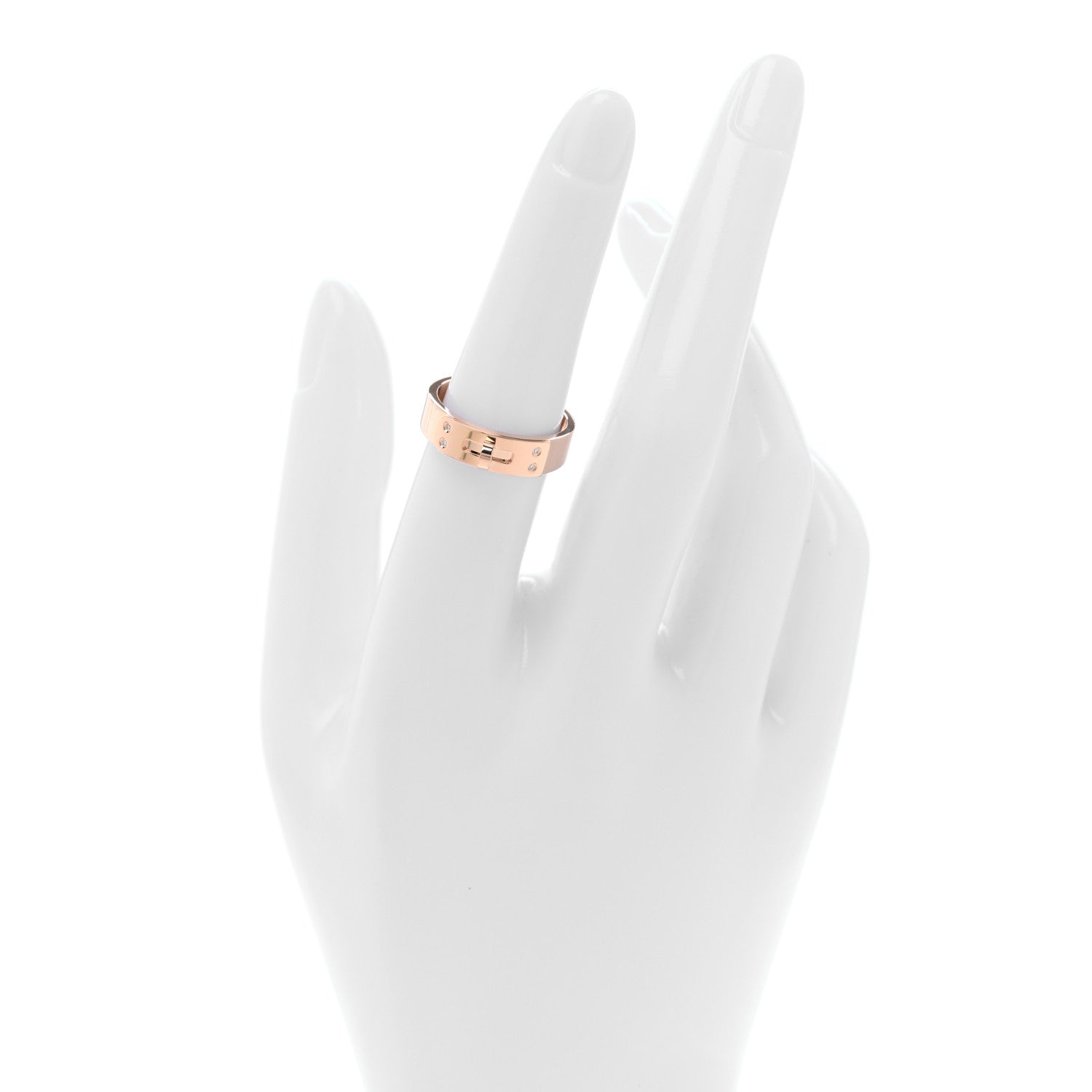 Hermes 18K Rose Gold Diamond PM Kelly Ring 53 6.5 2 of 5