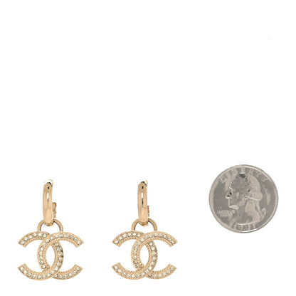 Chanel Metal Crystal CC Hoop Drop Earrings Gold 2 of 5