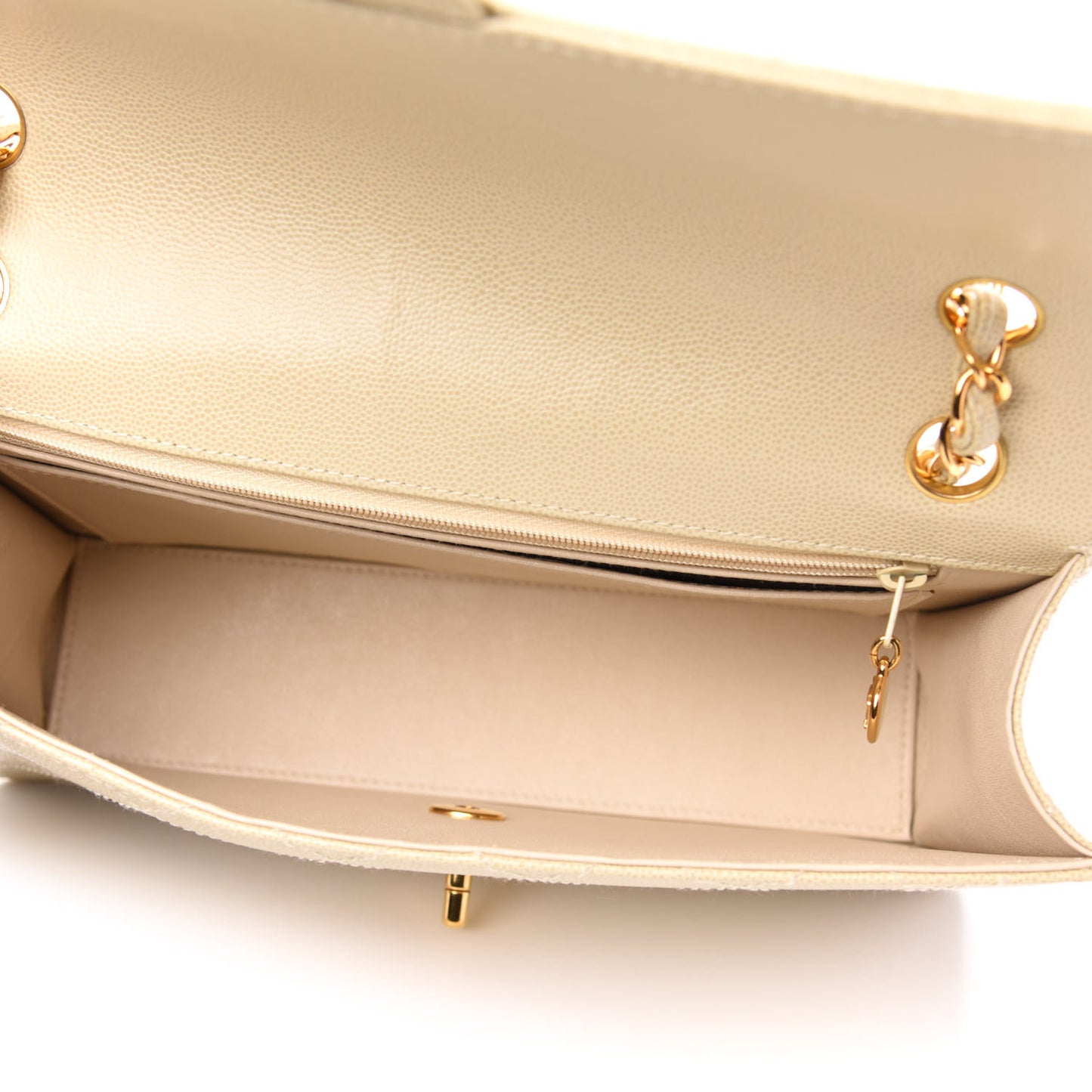 Caviar Stitch Medium Single Flap Beige Clair