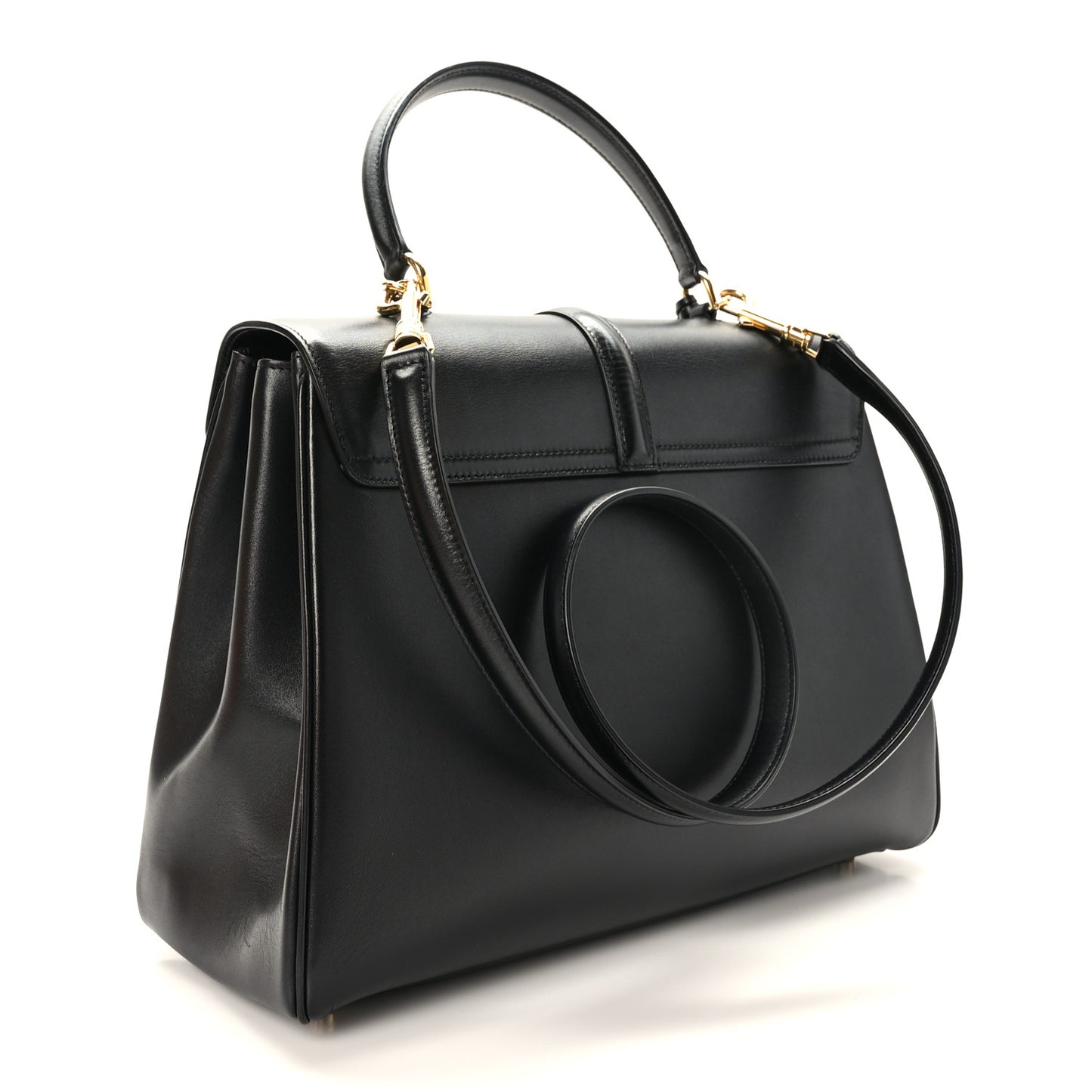 Satinated Calfskin Medium 16 Top Handle Bag Black
