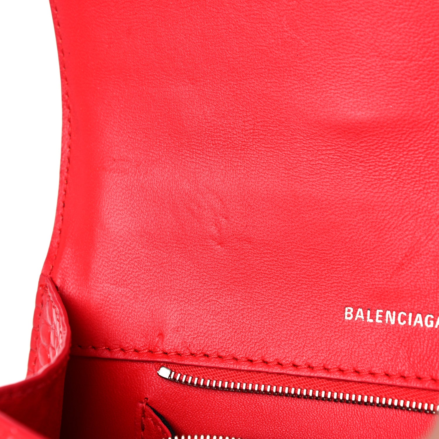 Balenciaga Shiny Calfskin Tonal B Crocodile Embossed Small Hourglass Top Handle Bag Bright Red 14 of 17