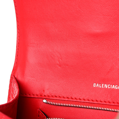 Balenciaga Shiny Calfskin Tonal B Crocodile Embossed Small Hourglass Top Handle Bag Bright Red 14 of 17