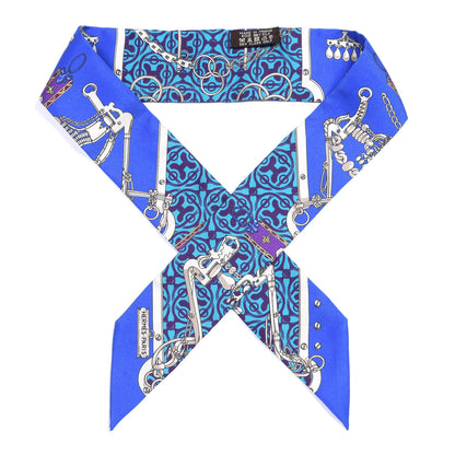 Hermes Silk Mors Et Gourmettes Remix Twilly Bleu Roy Turquoise Prune 1 of 4