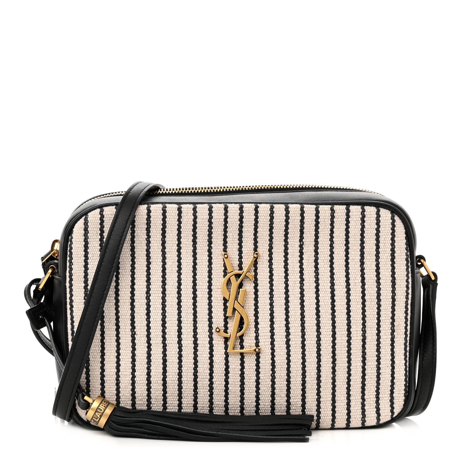 Saint Laurent Canvas Calfskin Monogram Lou Camera Bag Black Grey Cream 1 of 10