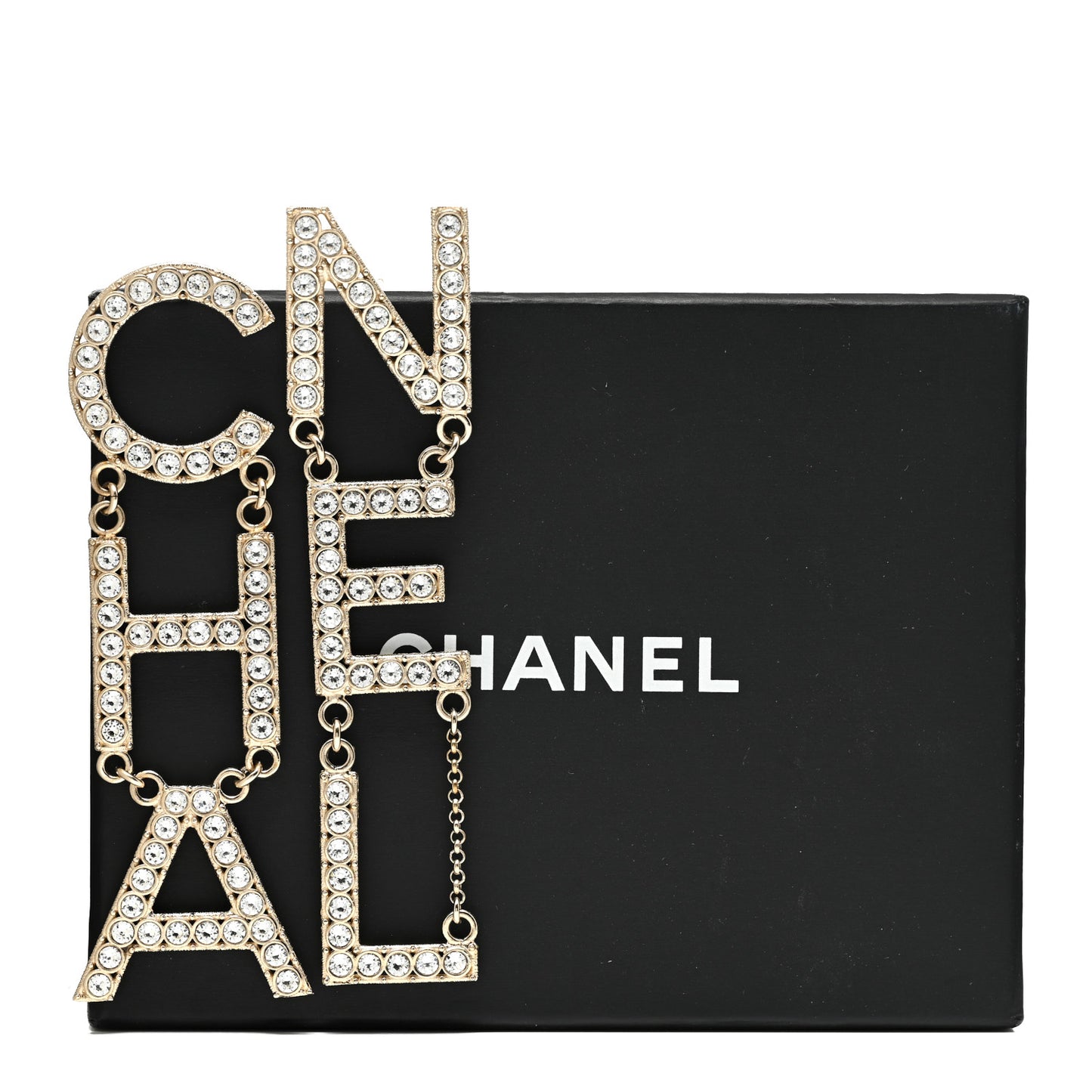 Crystal Cha-Nel Logo Drop Earrings Gold