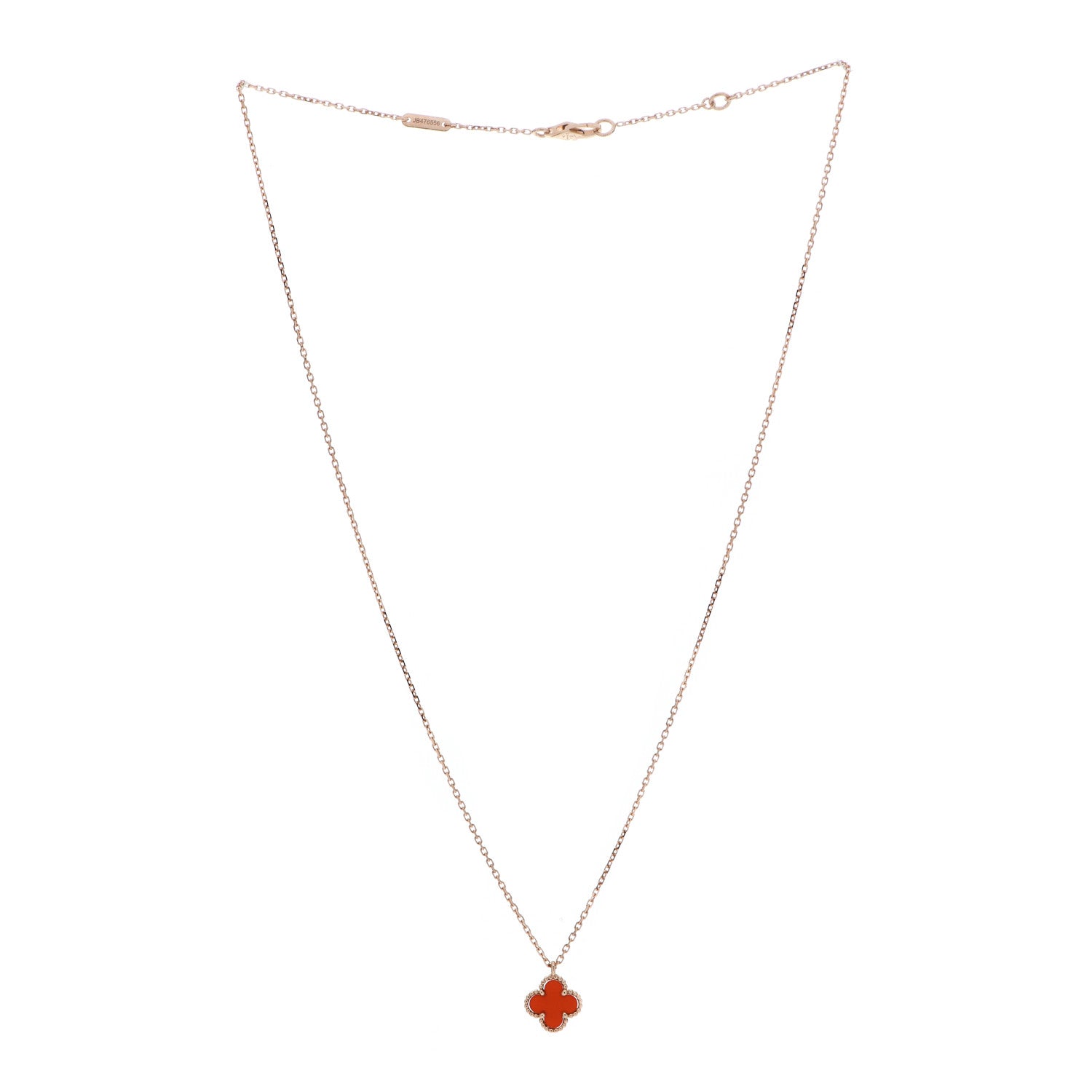 Van Cleef & Arpels 18K Rose Gold Carnelian Sweet Alhambra Pendant Necklace 3 of 6