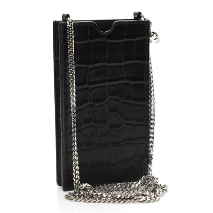 Alexander McQueen Crocodile Embossed Chain Phone Case Black 3 of 9