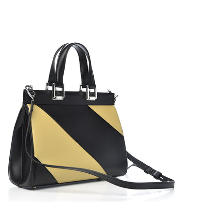 Gucci Smooth Calfskin Diagonal Striped Small Zumi Top Handle Bag Black Beige 3 of 12