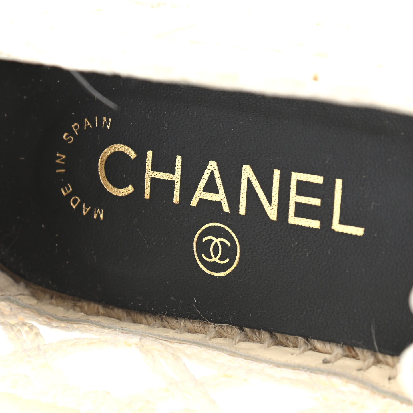 Woven Fabric Grosgrain CC Espadrilles 39 White Black