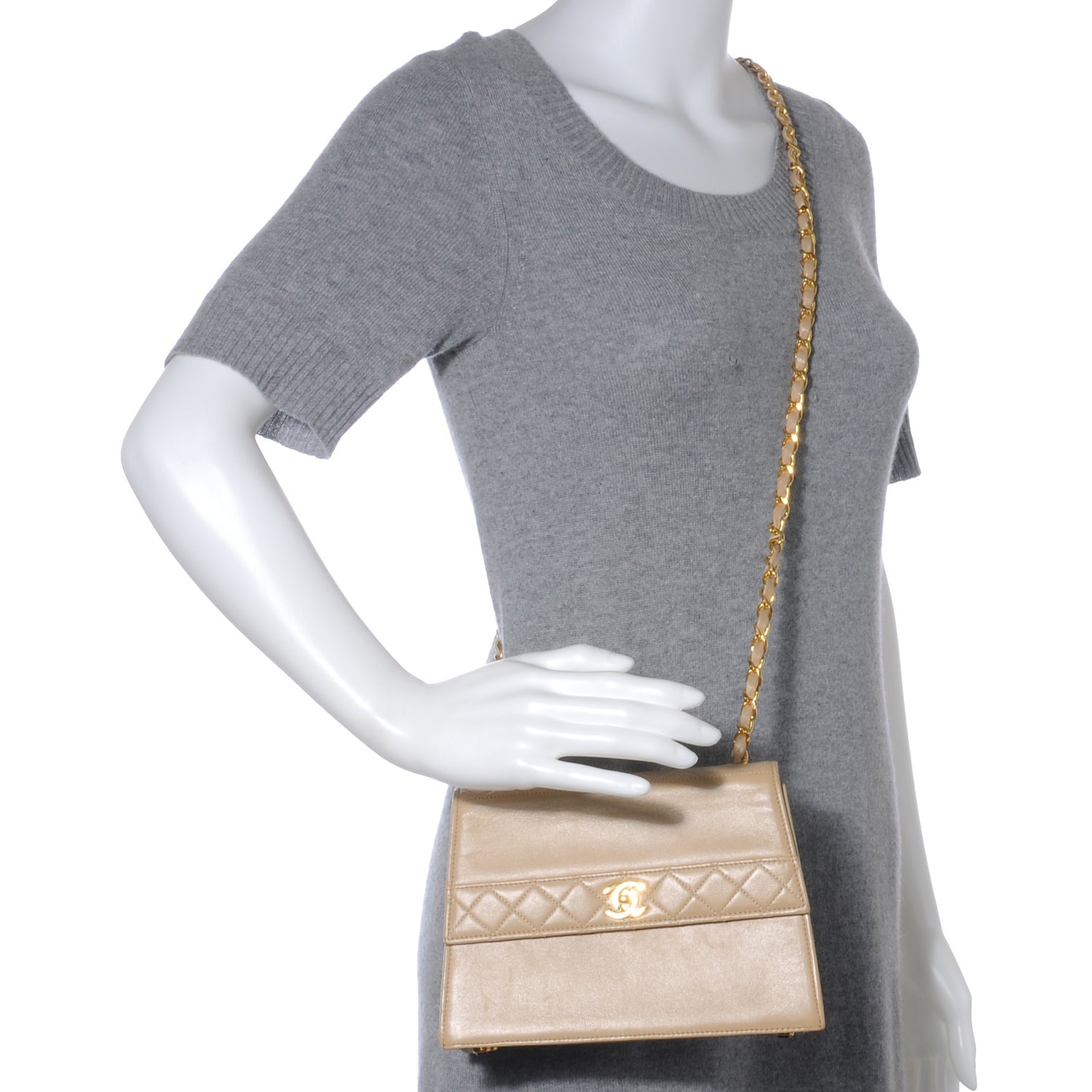 Chanel Lambskin Quilted Trapezoid Shoulder Flap Bag Beige 2 of 9