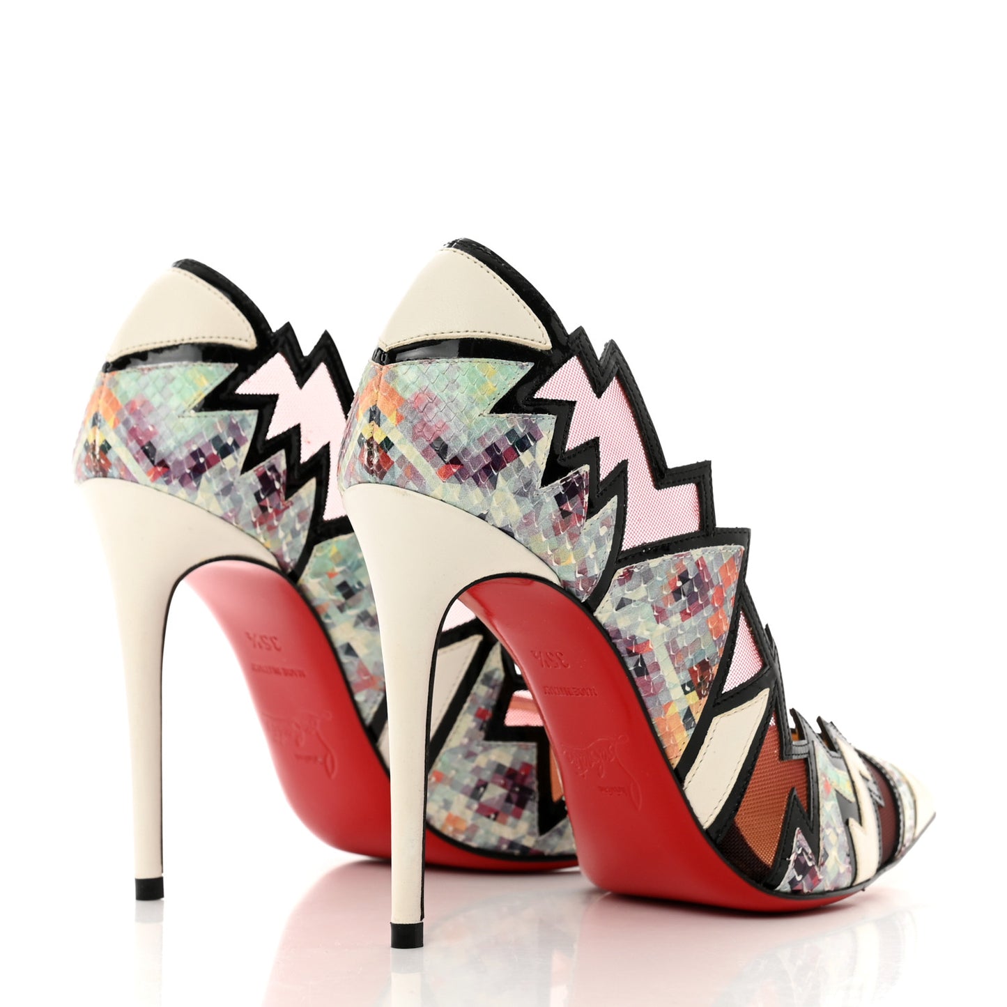 Shiny Nappa Patent Snakeskin Explorete 100 Pumps 35.5 White Black Multicolor