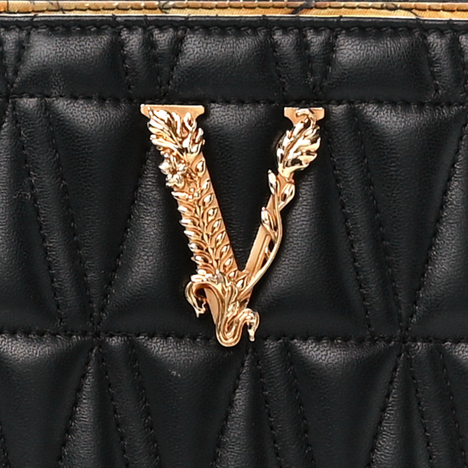 Versace Nappa Barocco Quilted Small Virtus V Chain Shoulder Bag Black 8 of 12