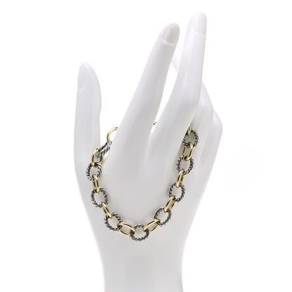David Yurman Sterling Silver 18K Yellow Gold 10mm Medium Oval Link Bracelet 2 of 4