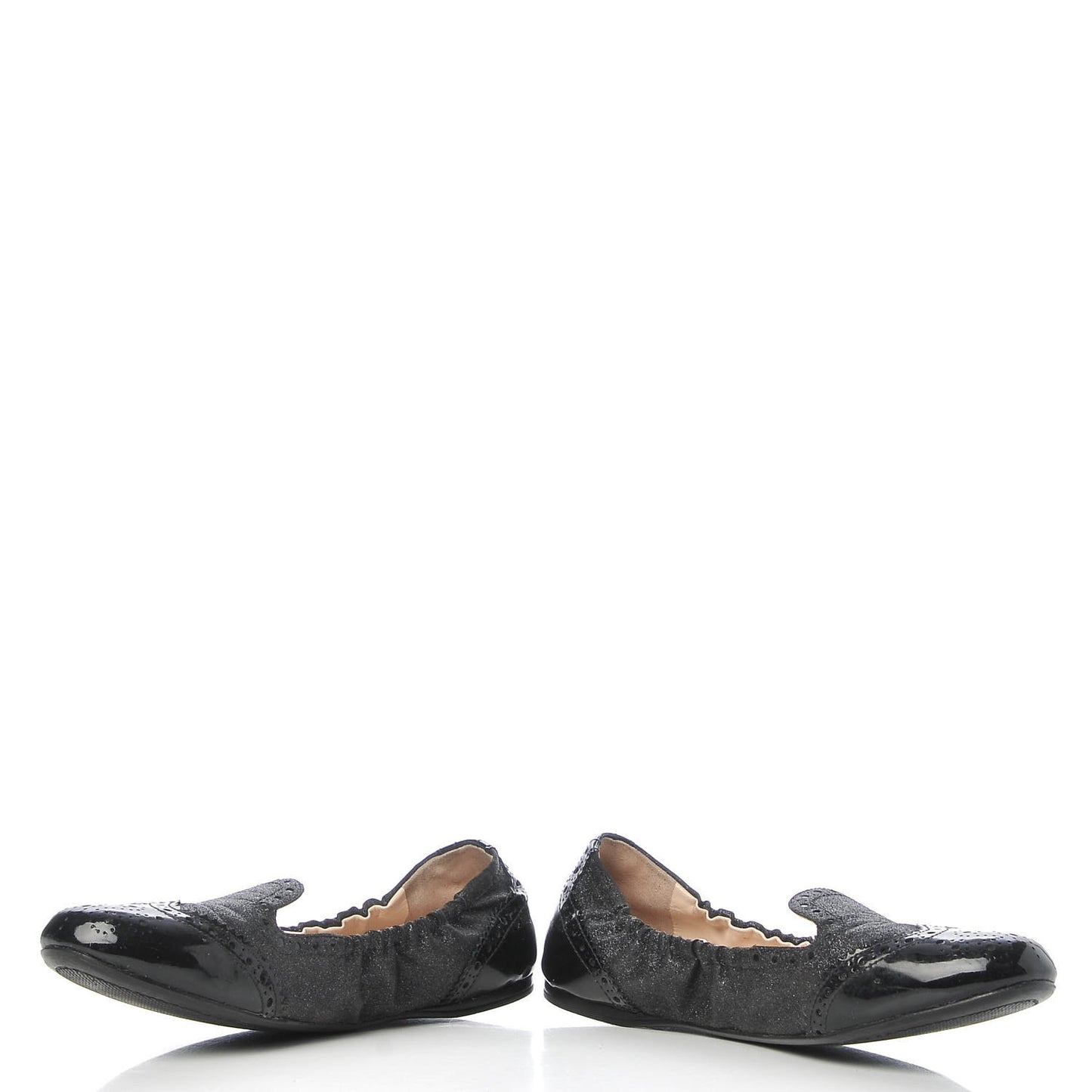 Suede Vernice Glitter Smoking Oxford Ballet Flats 37.5 Black