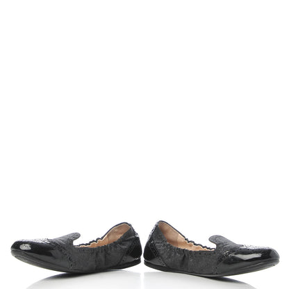 Prada Suede Vernice Glitter Smoking Oxford Ballet Flats 37.5 Black 5 of 10