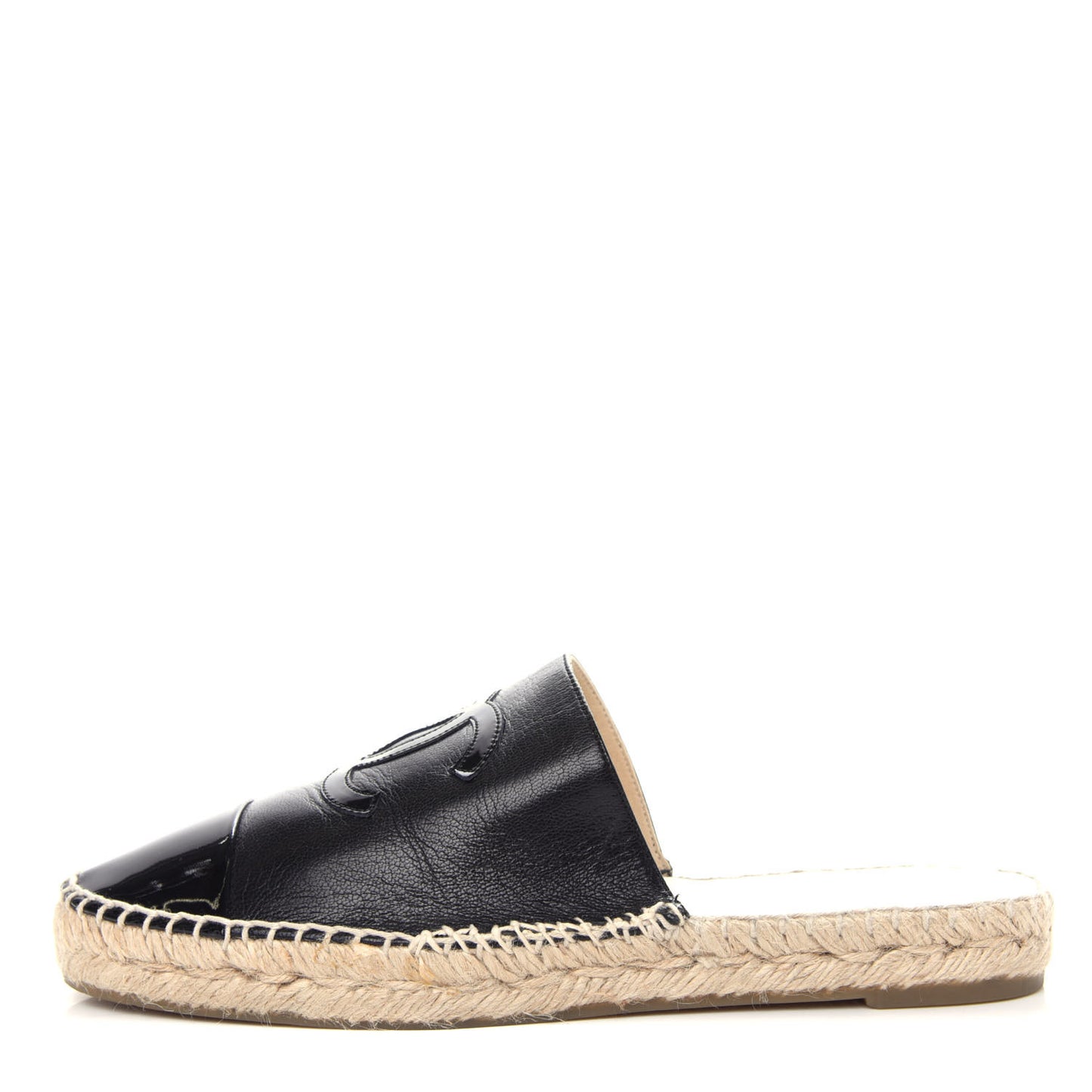 Goatskin Patent CC Espadrille Mules 38 Black