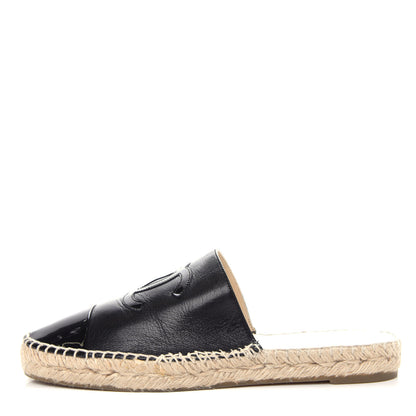 Chanel Goatskin Patent CC Espadrille Mules 38 Black 1 of 11