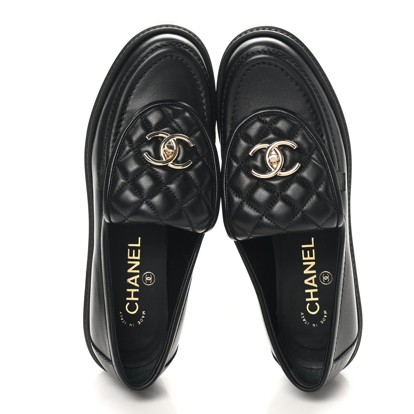 Lambskin Quilted CC Turnlock Loafers 37.5 Black