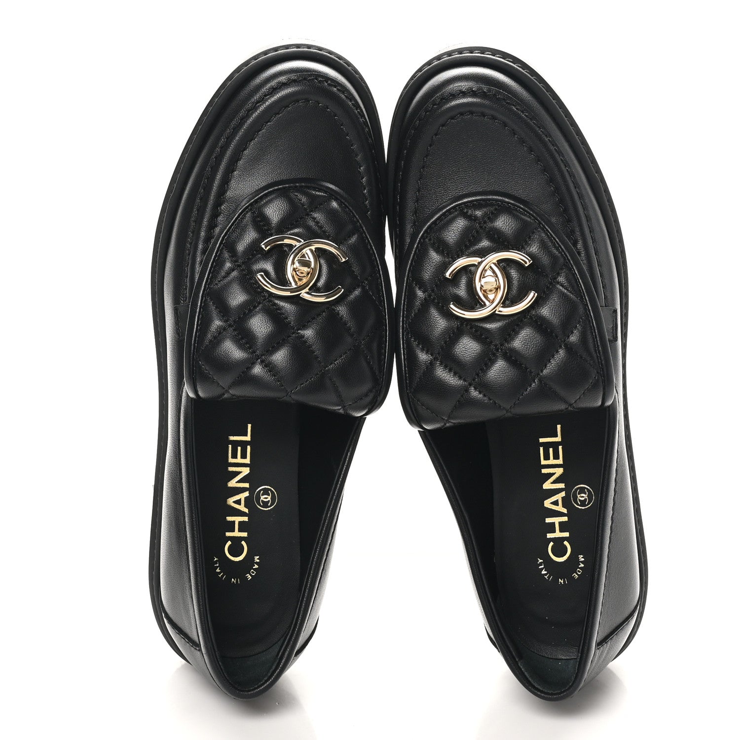 Chanel Lambskin Quilted CC Turnlock Loafers 37.5 Black 2 of 10