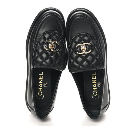 Chanel Lambskin Quilted CC Turnlock Loafers 37.5 Black 2 of 10