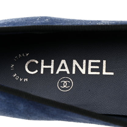 Chanel Suede Cap Toe CC Ballerina Flats 37 Blue Black 9 of 14