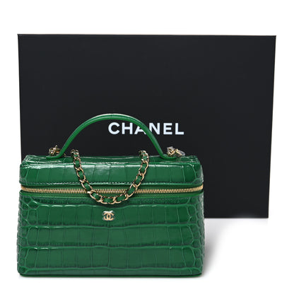 Chanel Calfskin Crocodile Embossed Crococo Top Handle Slim Vanity Case With Chain Green 10 of 10