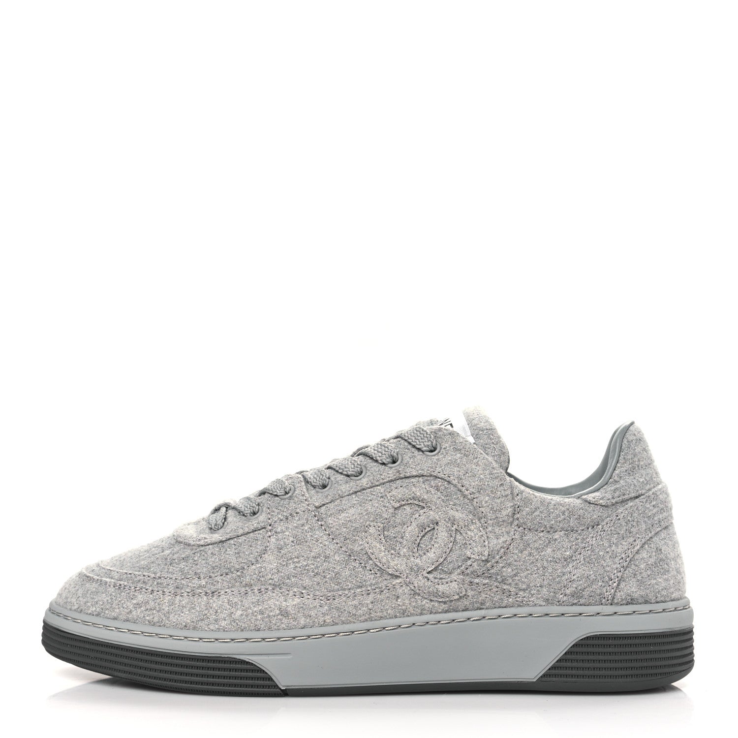Chanel Wool Mixed Fibers Womens CC Sneakers 38 Light Grey 1 of 8