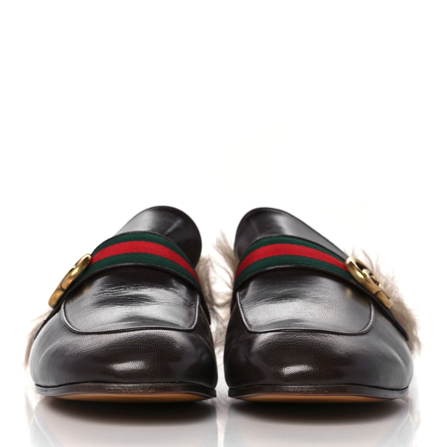 Gucci Goatskin Fur Web GG Mens Princetown Slippers 12 Cocoa 2 of 7