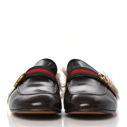 Gucci Goatskin Fur Web GG Mens Princetown Slippers 12 Cocoa 2 of 7