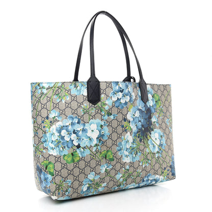 Gucci GG Supreme Monogram Blooms Medium Reversible Tote Beige Blue Navy 3 of 14
