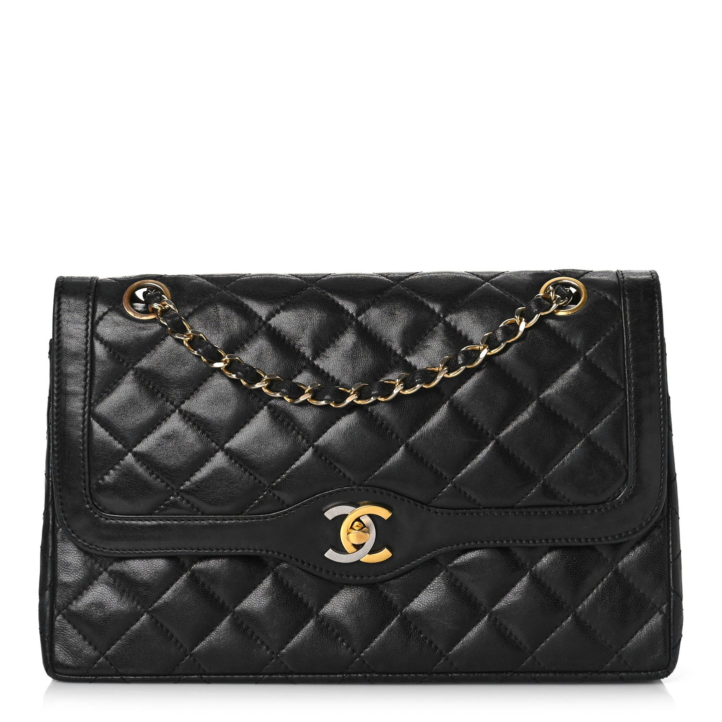 Lambskin Quilted Medium Double Flap Bag Black