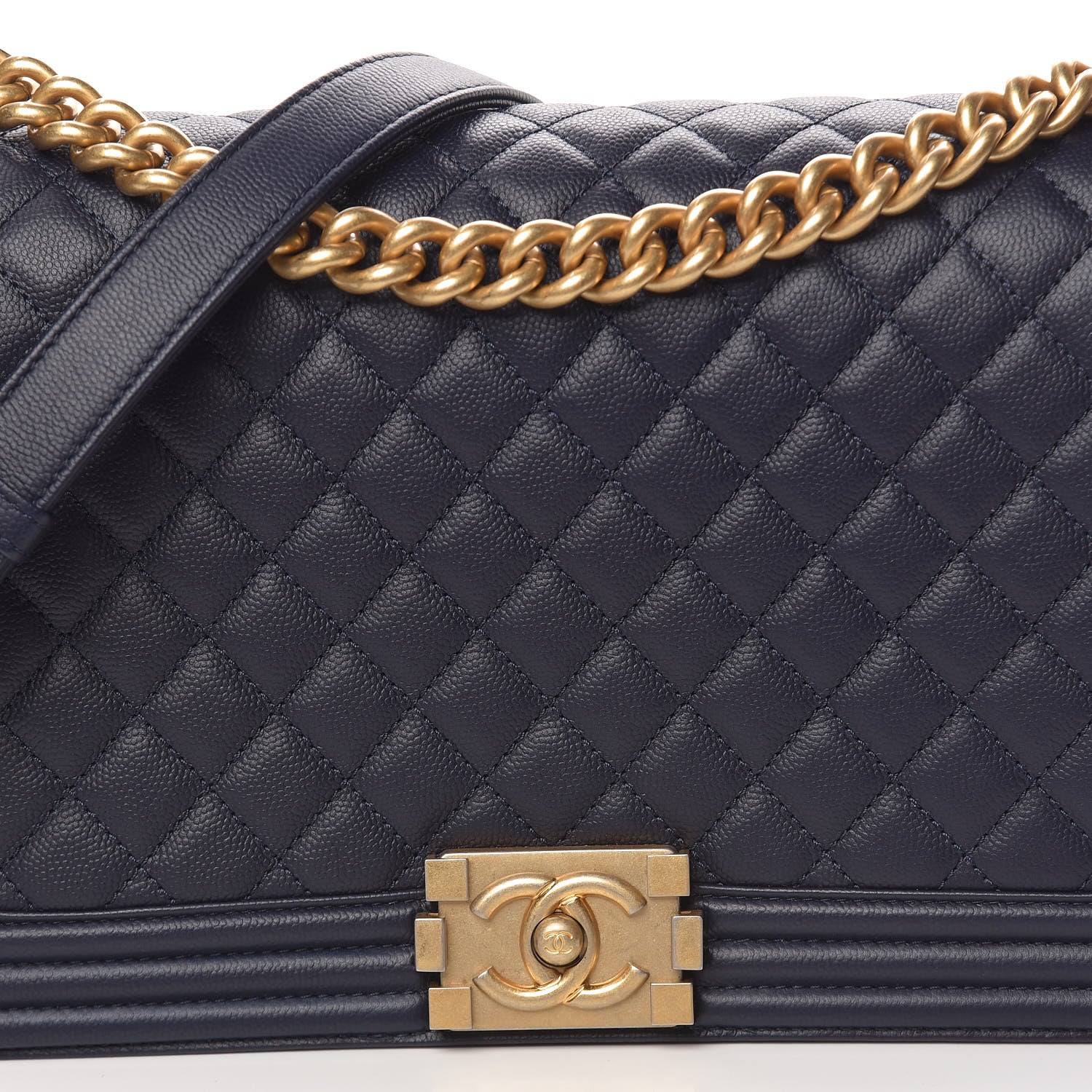Chanel Caviar Quilted New Medium Boy Flap Dark Navy Blue 10 of 11