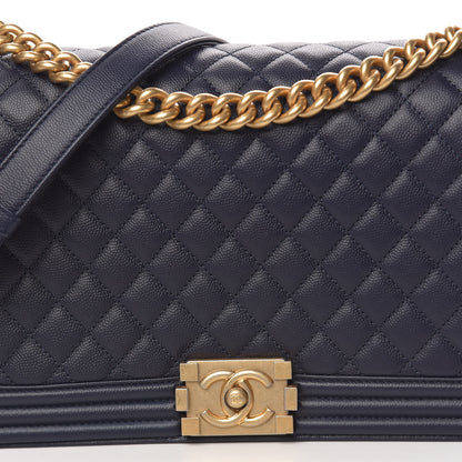 Chanel Caviar Quilted New Medium Boy Flap Dark Navy Blue 10 of 11