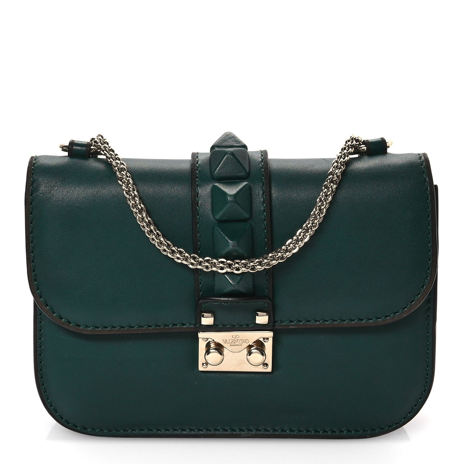 Valentino Garavani Vitello Small Glam Lock Rockstud Flap Light Emerald 1 of 12