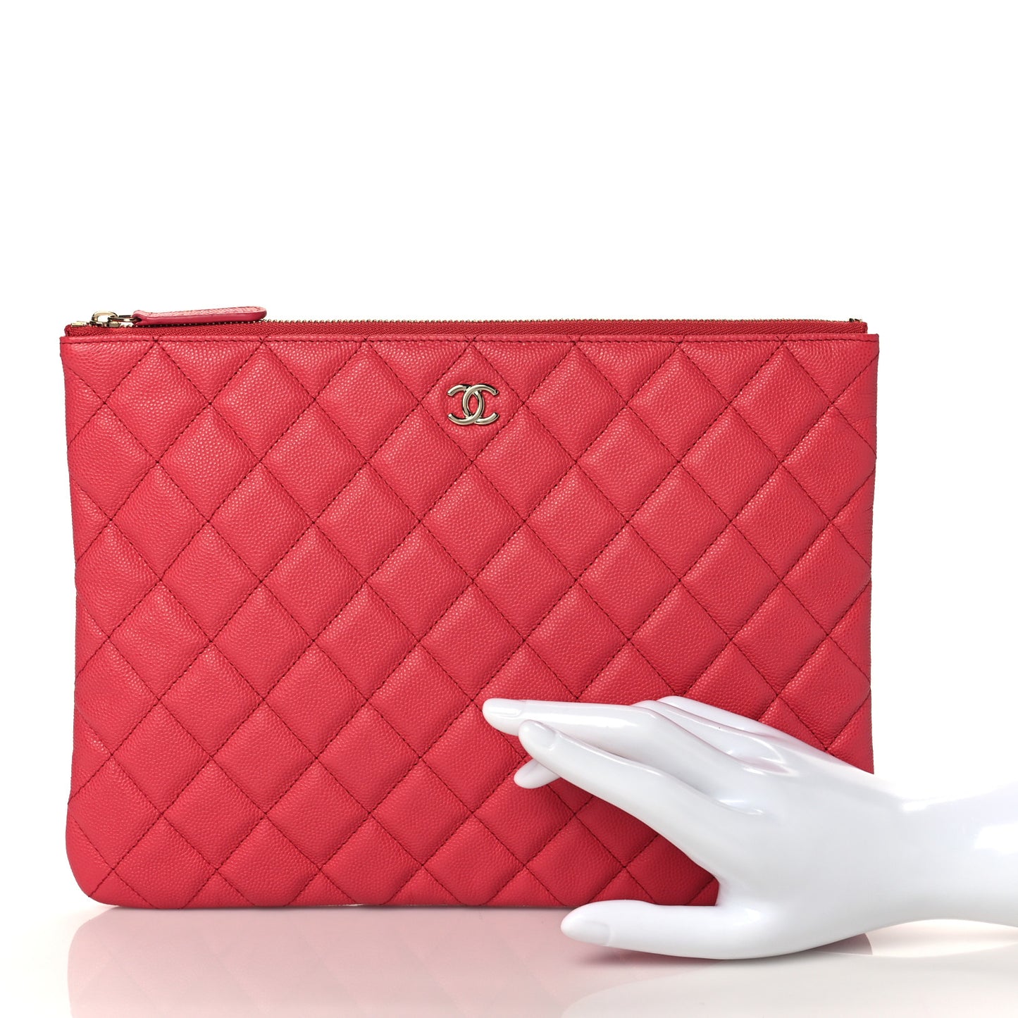 Caviar Quilted Medium Cosmetic Case Dark Pink