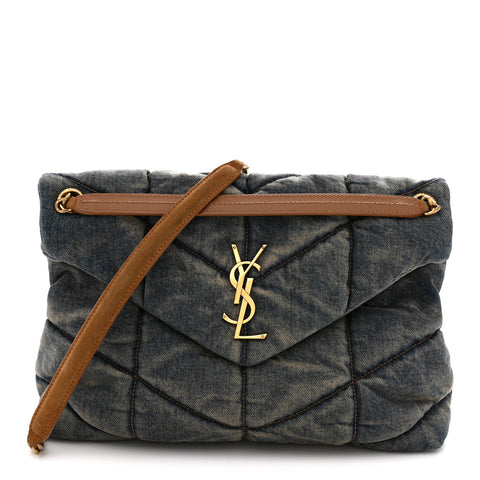 Denim Quilted Medium Loulou Puffer Monogram Chain Satchel Blue Cinnamon