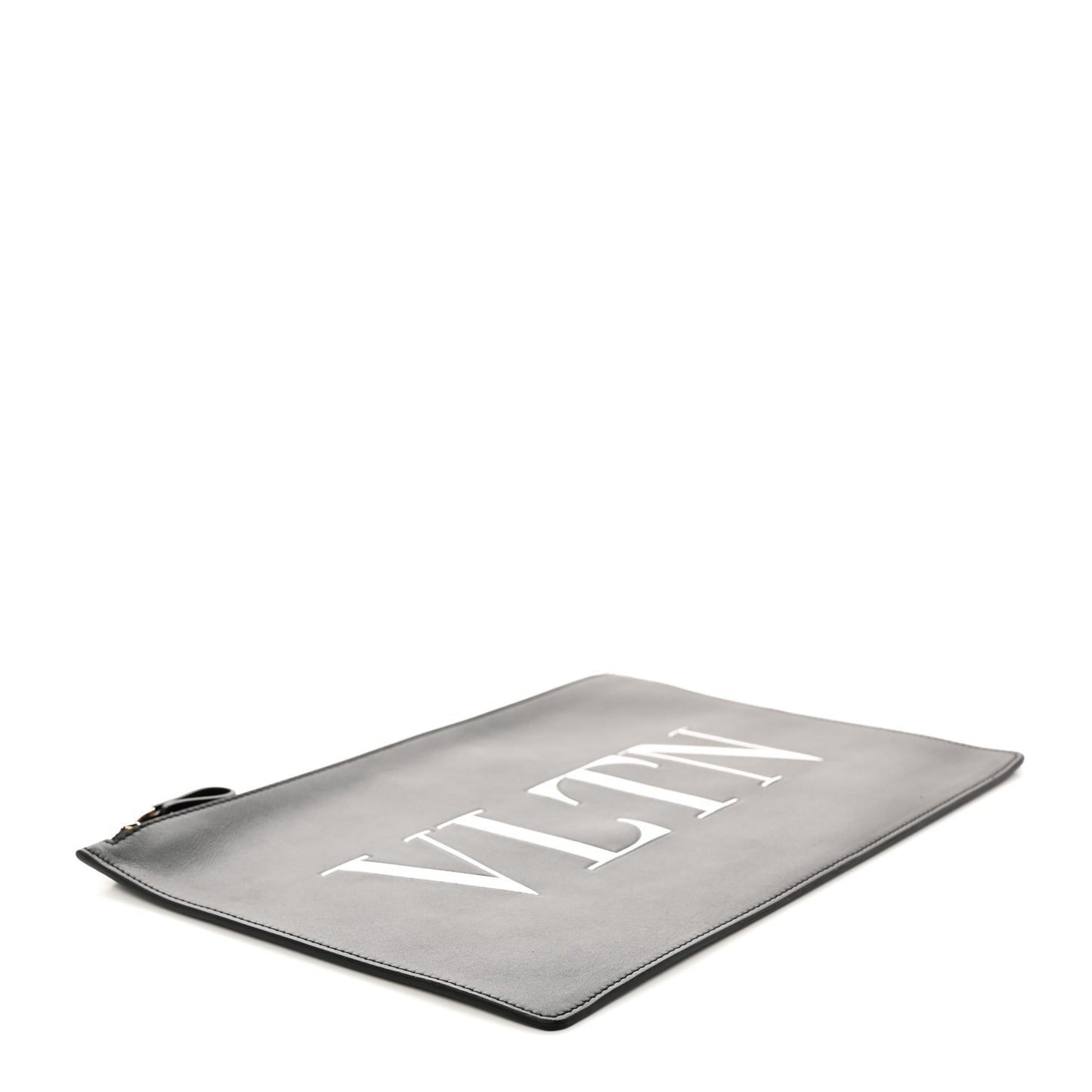 Calfskin VLTN Large Flat Zip Pouch Black