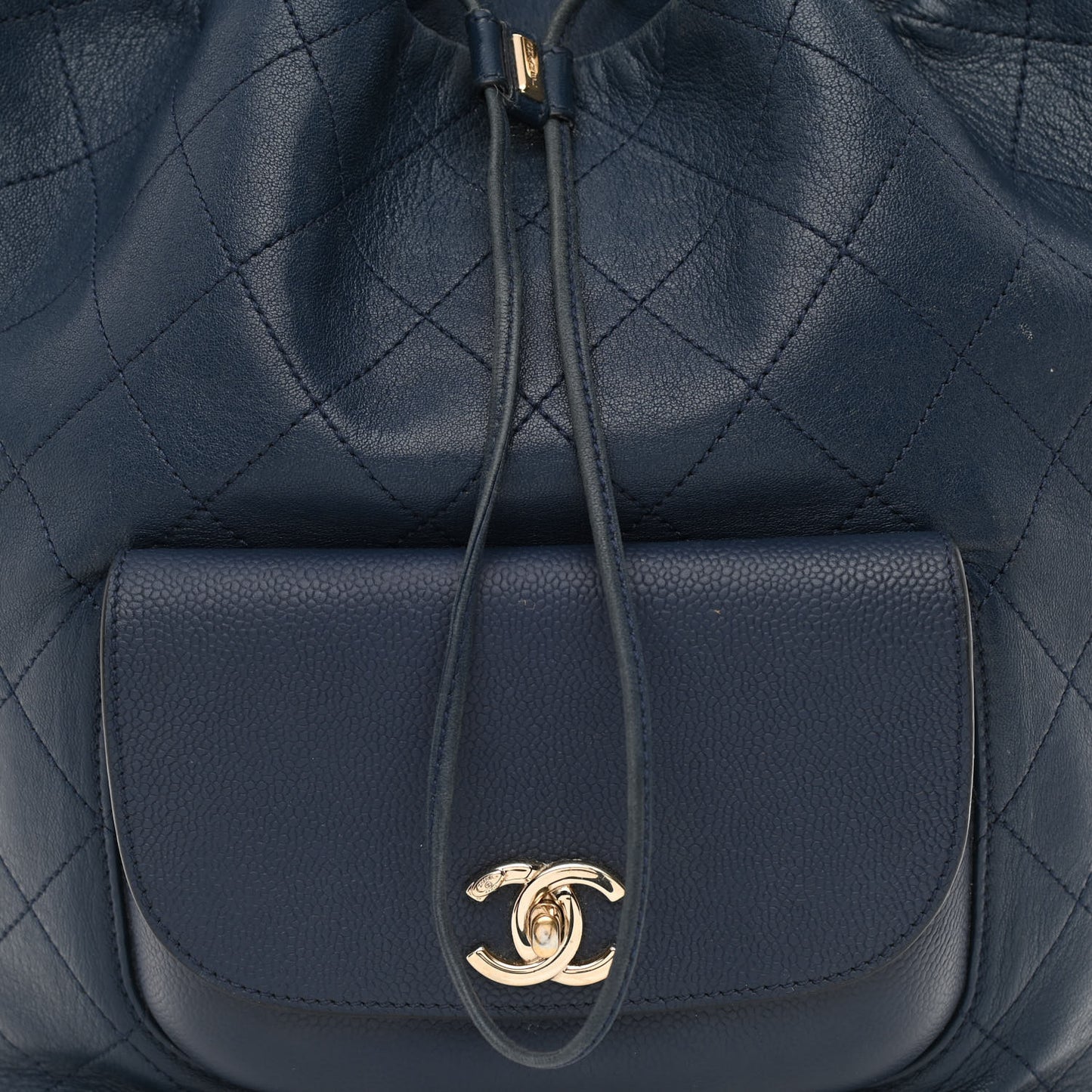 Sheepskin Caviar Quilted Daily Round Backpack Blue