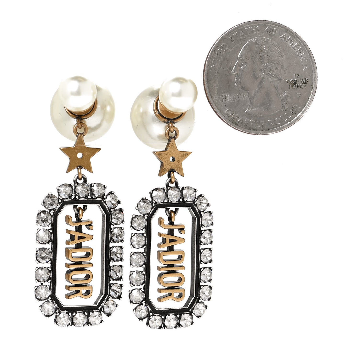 Pearl Crystal J'Adior Rectangle Tribales Earrings Antique Gold