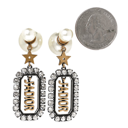 Christian Dior Pearl Crystal J'Adior Rectangle Tribales Earrings Antique Gold 2 of 5