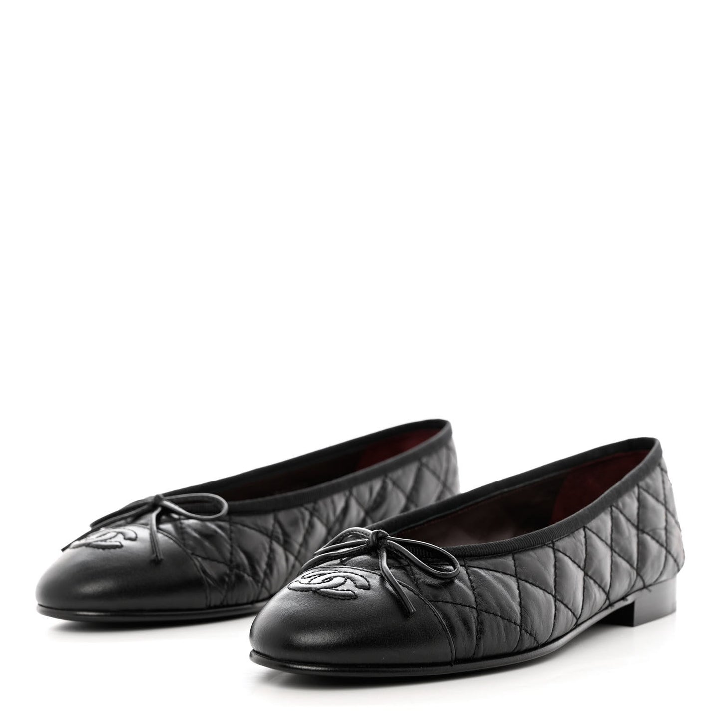 Aged Calfskin Quilted CC Cap Toe Ballerina Flats 37 Black