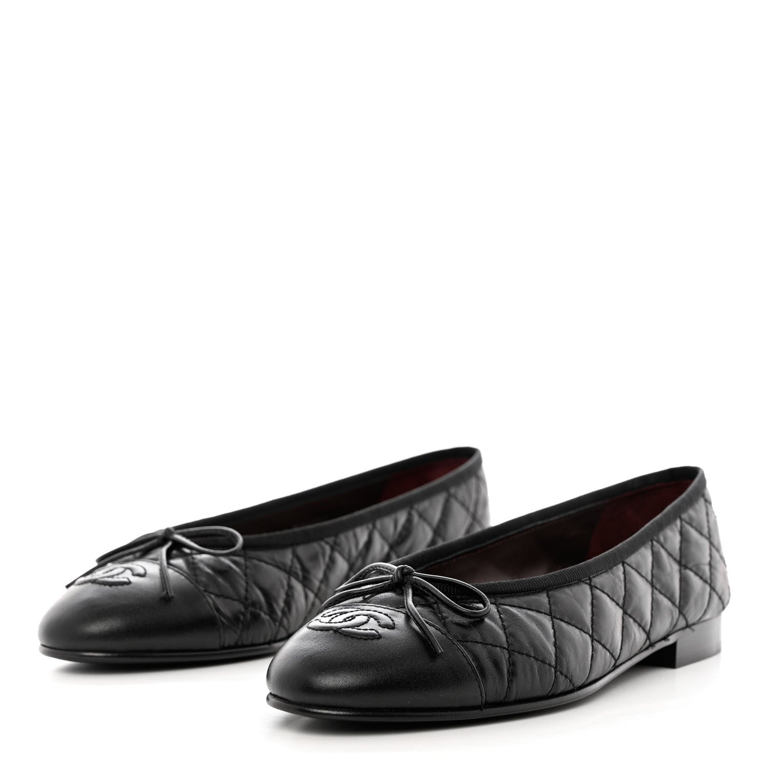 Chanel Aged Calfskin Quilted CC Cap Toe Ballerina Flats 37 Black 3 of 11