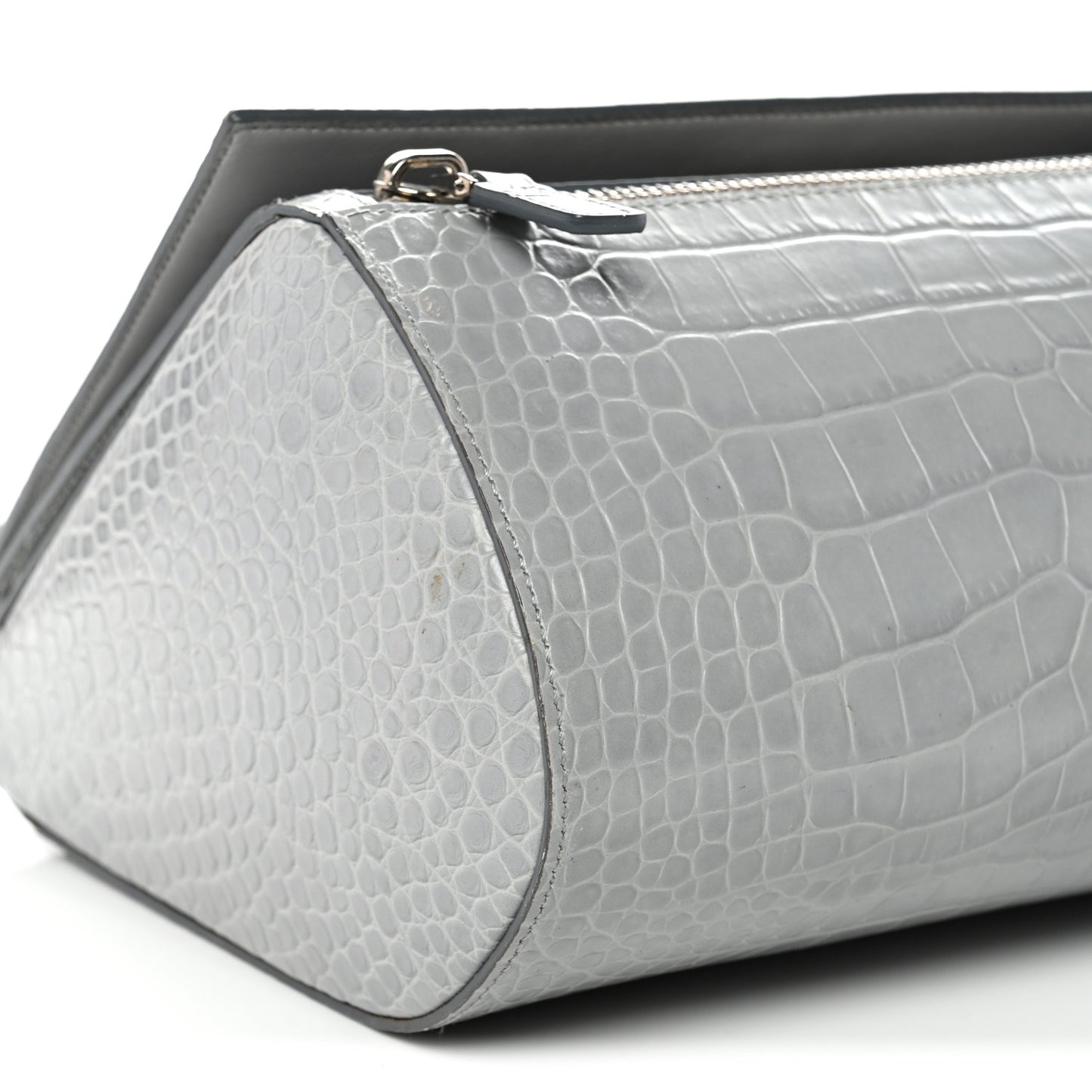 Calfskin Crocodile Embossed Medium Pandora Box Crossbody Bag Grey